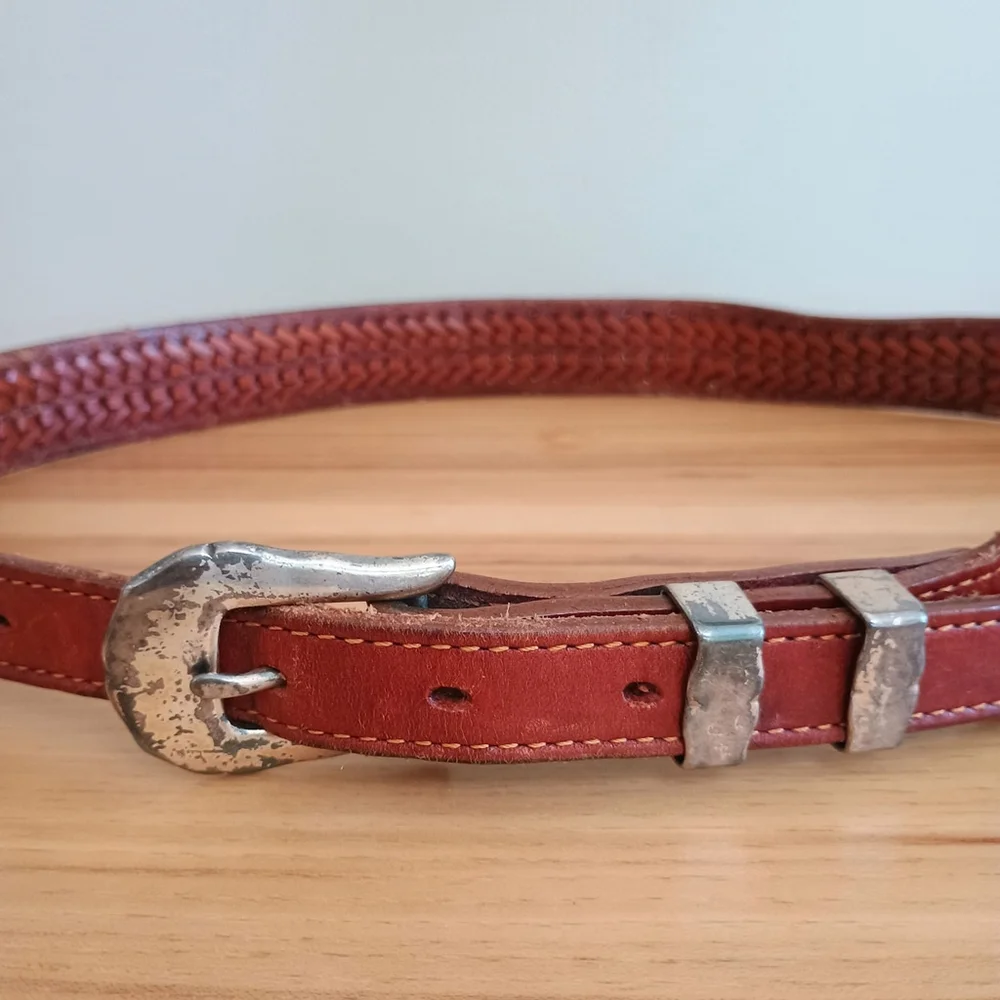 Vintage Levis Brown Braided Belt Womens Size 34 Brass Buckle Western